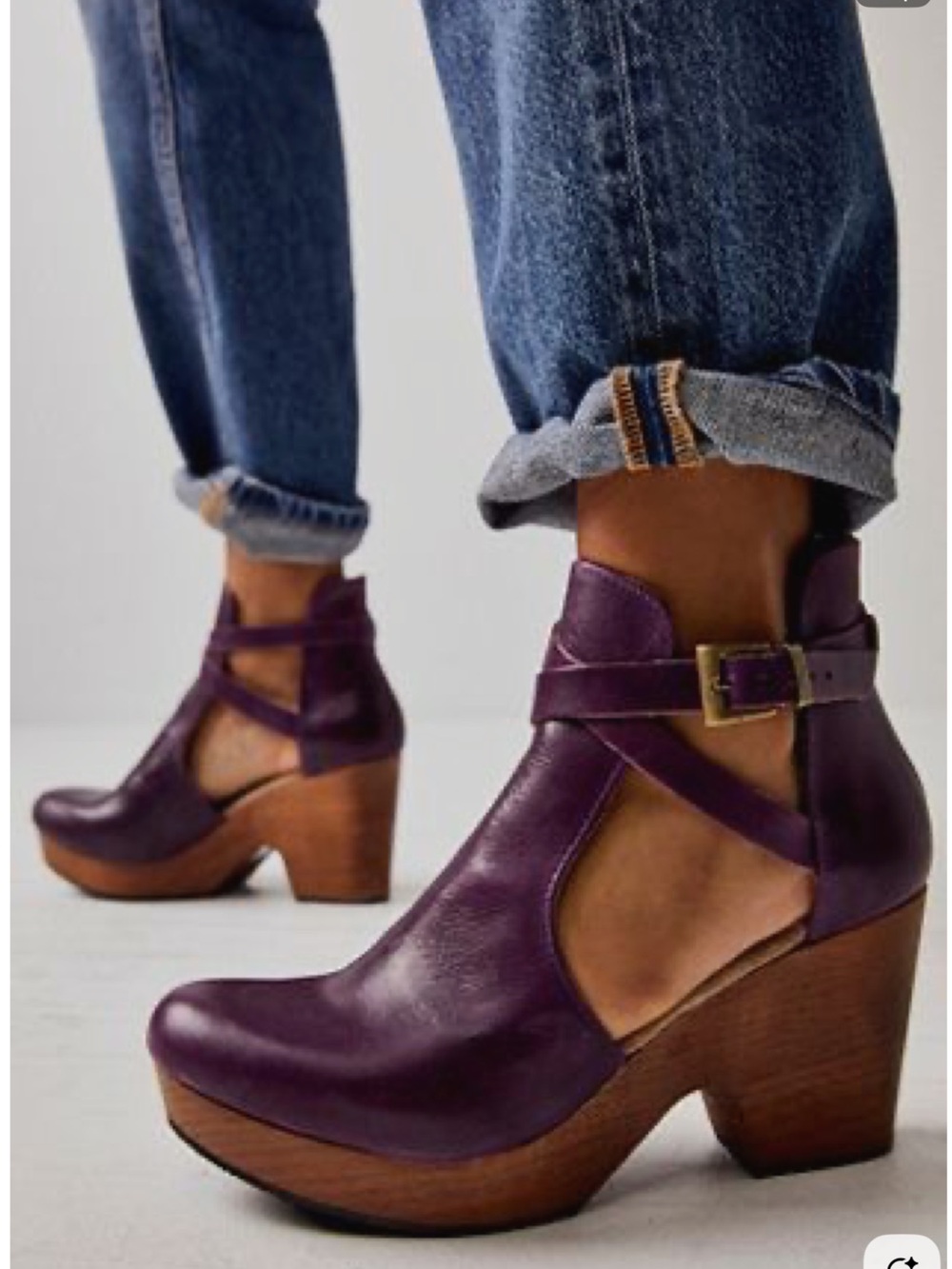 Free People Cedar Aubergine Leather Wood-Platform Clog Heels